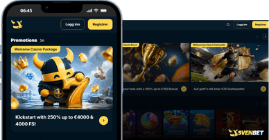 Officiellt utseende på Svenbet casinowebbplats i Norge