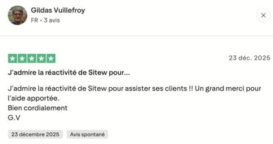 Avis spontané positif sur SiteW valorisant la réactivité du service client.