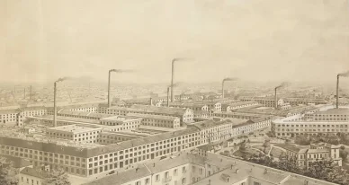 Foto d'archivio della prima fabbrica Pirelli Pirelli proprietà