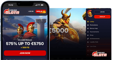 Skärmdump av Slota Casinos officiella webbplats, mobil och dator