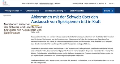 Moratorium zwischen Schweiz und Liechtenstein – Schutz der Spielerdaten