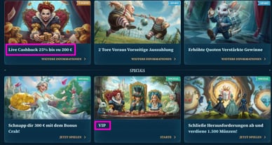 Arten von Live Casino Boni