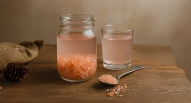 تحضير ماء ملح مشبع (Sole) باستخدام ملح الهيمالايا الوردي، حيث يُزعم أن شربه على الريق يساعد على تخليص الجسم من السموم.