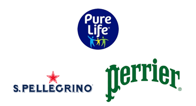 Логотипи Perrier, San Pellegrino, Nestlé Pure Life