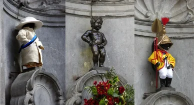 Manneken Pis – Brüsszel 61 centiméteres ikonja Brüsszel pisilő kisfiú