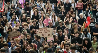 Blocus des lycées et manifestation de jeunes en France.