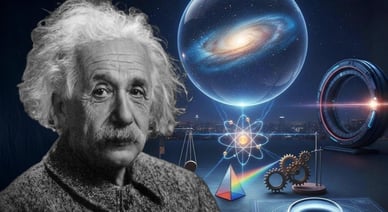 Fysik - huvudfoto av fysiker med Einstein