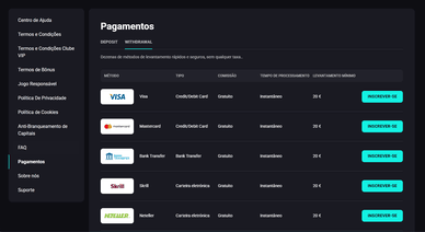Depósitos e levantamentos no BetRiviera casino online