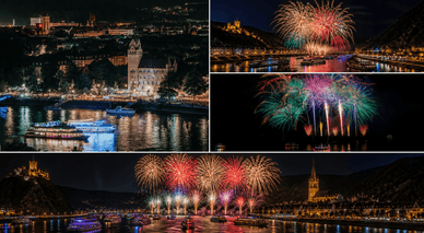 „Rhein in Flammen“ am Mittelrhein – Feuerwerke über Burgen, Uferpromenaden und historischen Städten