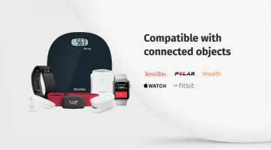 Biomouv balance, montre et capteurs de santé connectés.