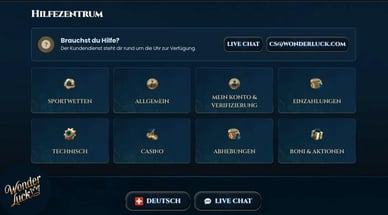 Kundensupport von WonderLuck Casino