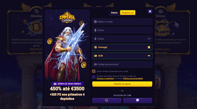 Criação de uma nova conta no EmperiaCasino na internet