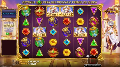 Fonction bonus de Gates of Olympus 1000 avec plusieurs scatters sur les rouleaux. Bonus actif dans Gates of Olympus 1000 avec plusieurs symboles scatter visibles sur la grille.