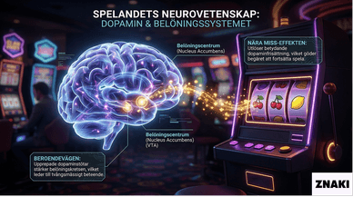 Illustration av hur hjärnans dopaminsystem reagerar på en nästanvinst i en spelautomat.