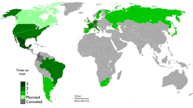 Mapa con los países que han organizado el Mundial Mapa con los países que han organizado el Mundial