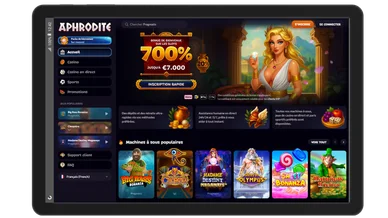 Accueil et univers de jeu Aphrodite. Page d’accueil du casino Aphrodite.