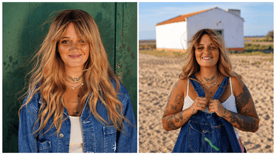 Carolina Deslandes sorri ao ar livre
