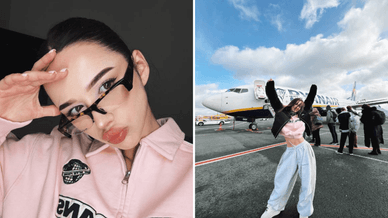 Українська блогерка та інфлюенсерка Сімбочка на тлі літака авіакомпанії Ryanair