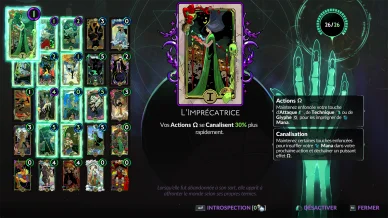 Écran des Arcanes dans Hades 2 montrant les cartes disponibles.