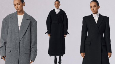 Моделі верхнього одягу від українського преміумбренду BAZHANE, Сіре пальто-жакет, Чорне пальто максі та Приталене пальто