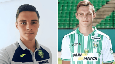 Олексій у формі іспанського клубу «Вільярреал» та у формі львівських «Карпат»