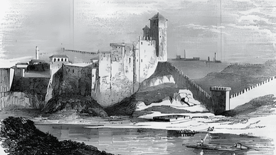 Старовинне зображення з газети з видом на Хотинську фортецю