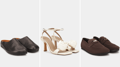 Жіноче взуття від українського бренду CHER'17: чорні шкіряні сабо, бежеві босоніжки з декоративною трояндою та коричневі замшеві лофери