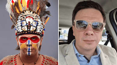 Дмитро у традиційному вбранні та з ритуальним розписом на обличчі