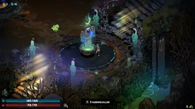 Capture d’écran de Hades 2 montrant Mélinoé au sanctuaire.