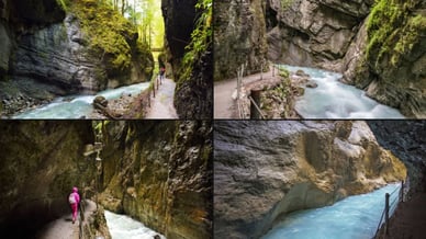 Die enge Partnachklamm mit hohen Felsen und Wasser