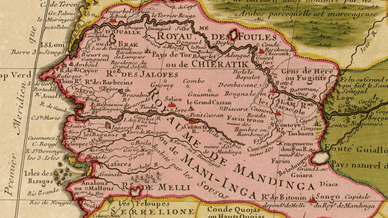 Фрагмент старинной французской карты Западной Африки, региона Сенегамбии, изданной в конце XVII — начале XVIII века