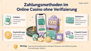 Zahlungsmethoden im Online Casino ohne Verifizierung