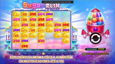 Écran explicatif de Sugar Rush montrant les multiplicateurs pouvant atteindre x128.