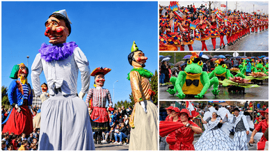 Bonecos gigantes, dragões, rãs verdes e foliões de vermelho