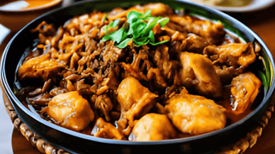 Тушкована курка з грибами