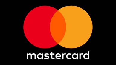 Logo officiel de Mastercard avec deux cercles rouge et orange sur fond noir.