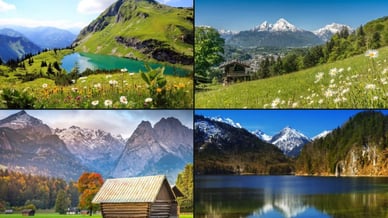 Naturlandschaften der Bayerischen Alpen mit Wäldern und Almwiesen