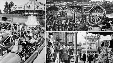 Historische Fotos vom Bremer Freimarkt mit Karussells und Roland