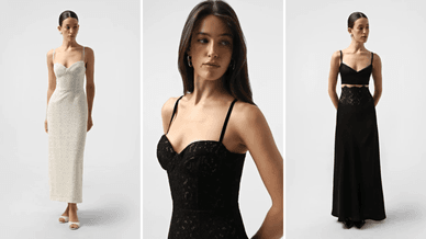 Вечірні образи з колекції Dark Frame українського бренду CHER’17, сукня міді з мережива, спідниця Satin з мереживом