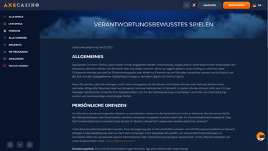 Verantwortungsbewusstes Spielen im Axe Casino