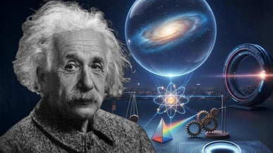Fysik - huvudfoto av fysiker med Einstein
