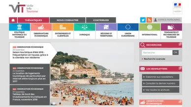 Page d’accueil illustrant les rubriques touristiques avant la Fermeture de la plateforme Veille Info Tourisme.
