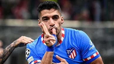 Luis Suárez celebra gol Luis Suárez jugador del Atlético de Madrid