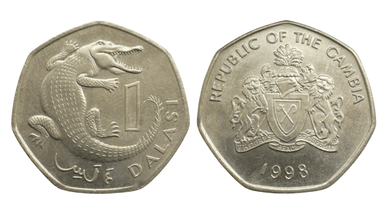 Монета номіналом 1 даласі з Республіки Гамбія, випущена в 1998 році