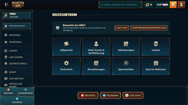 Monster Win Online Casino Hilfezentrum