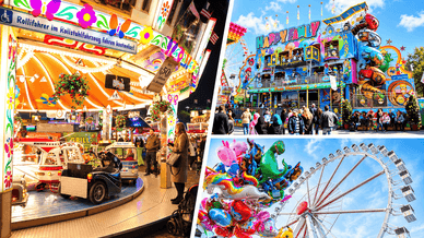 Kinderkarussell, Fun House und Luftballons auf dem Bremer Freimarkt