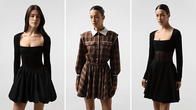 Моделі жіночих суконь з нової колекції українського бренду CHER'17, сукня-балон, картата сукня з коміром та сукня з корсетною вставкою