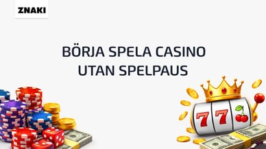 Börja spela casino utan Spelpaus – spelautomat med 777, casinofmarker, tärningar, mynt och kontanter på vit bakgrund