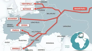 A „Baratsag” olajvezeték nyomvonala Barátság kőolajvezeték nyomvonala