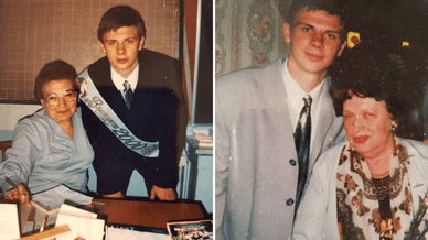 Діма Кормаров з улюбленою вчителькою на випускному